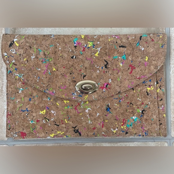 Street Level Cork Color Splash / Paint Splash Clutch Purse, 12.5”x 8” 100% cork. - Picture 1 of 7